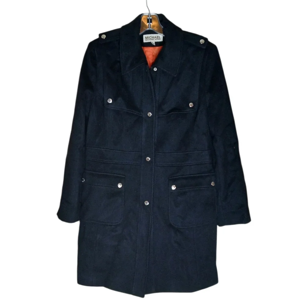 Michael Michael Kors Wool Military Coat Women’s 8 Black Long Utility Jacket Coat